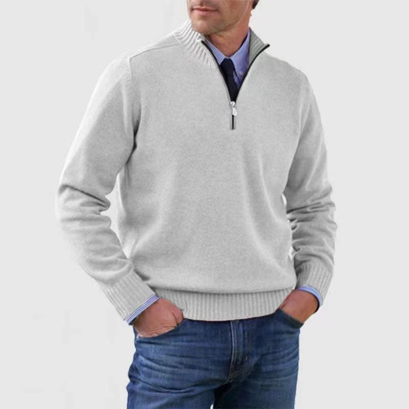 Sweater til mænd med lynlås og opretstående krave Vintermode Ensfarvet Strikket Langærmet Top Tøj