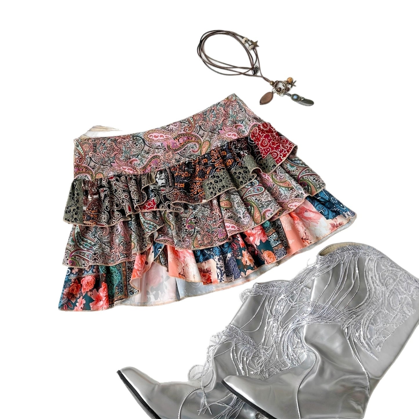 New Stylish Bohemian Party Skirt With A Retro Color-block Design