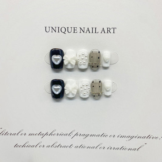 Black And White Cute Women's Handmade Nail Patch