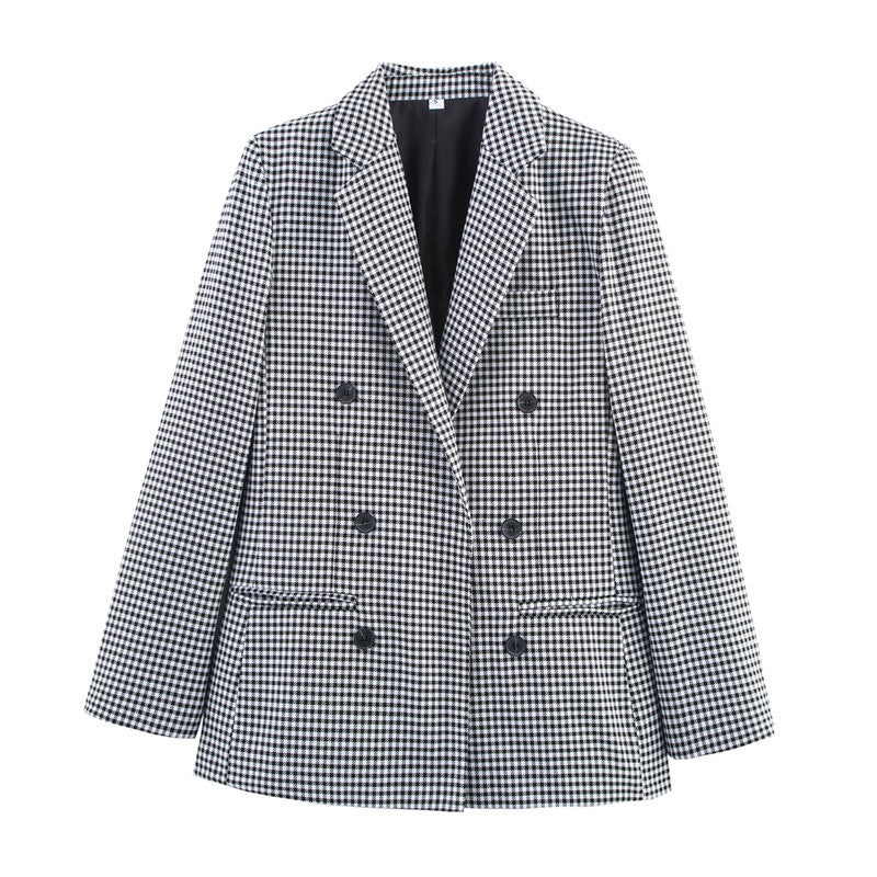Two-breasted Loose Two-color Houndstooth Suit Jacket