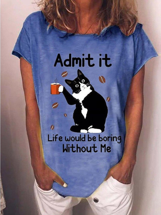 Kvinders sorte kat digitalt printet kortærmet T-shirt