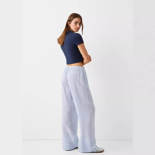 Dames komfortable casual pinstripede løse bukser med elastisk talje