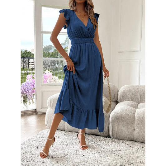 Women's Casual Versatile V-neck Short-sleeve Maxi Dress