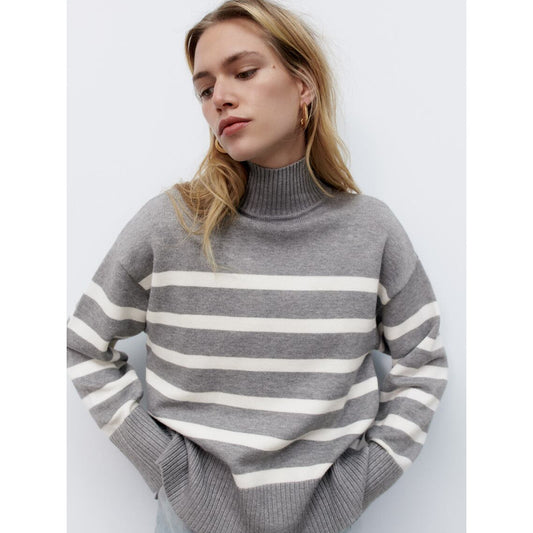 Women's Loose Striped Turtleneck Sweater