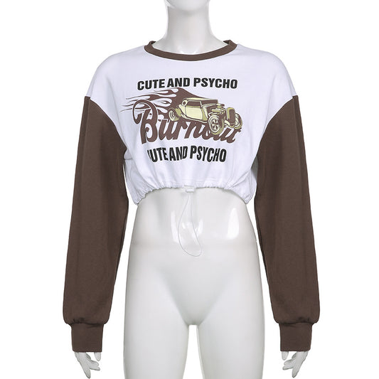 Contrast Color Cartoon Letter Print Loose Sweatshirt