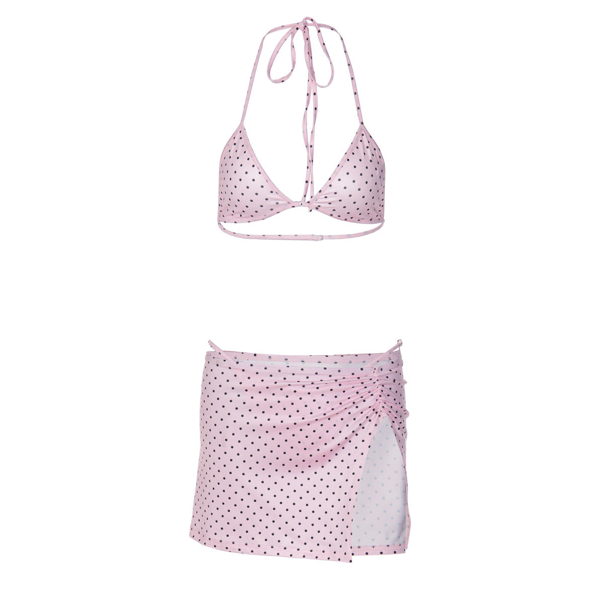 Sexy Polka Dot Tube Top Two Piece Skirted Swimsuit Womens Bikini Three Piece Set
