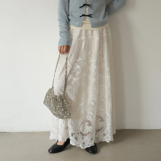 White First Love Heavy-Duty Lace Trimmed Elastic High-Waist Holiday Skirt