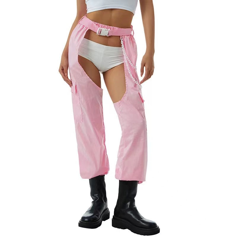 Women's Casual Leg Belt And Chain Work Trousers