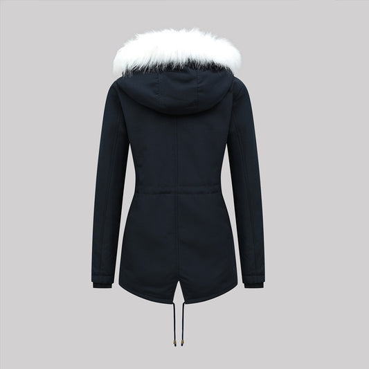 Blue Literary Casual Mid-length Zipper Cotton Jacket