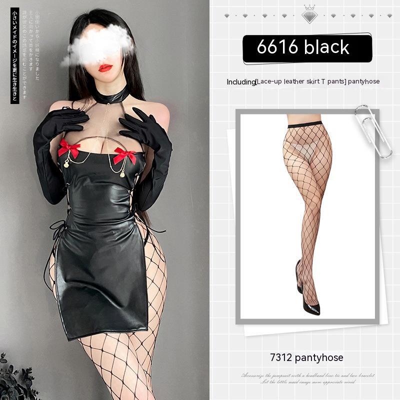 Bell Bowknot Decoration Chest Jumpsuit Leather Skirt Underwear Sexy Suit
