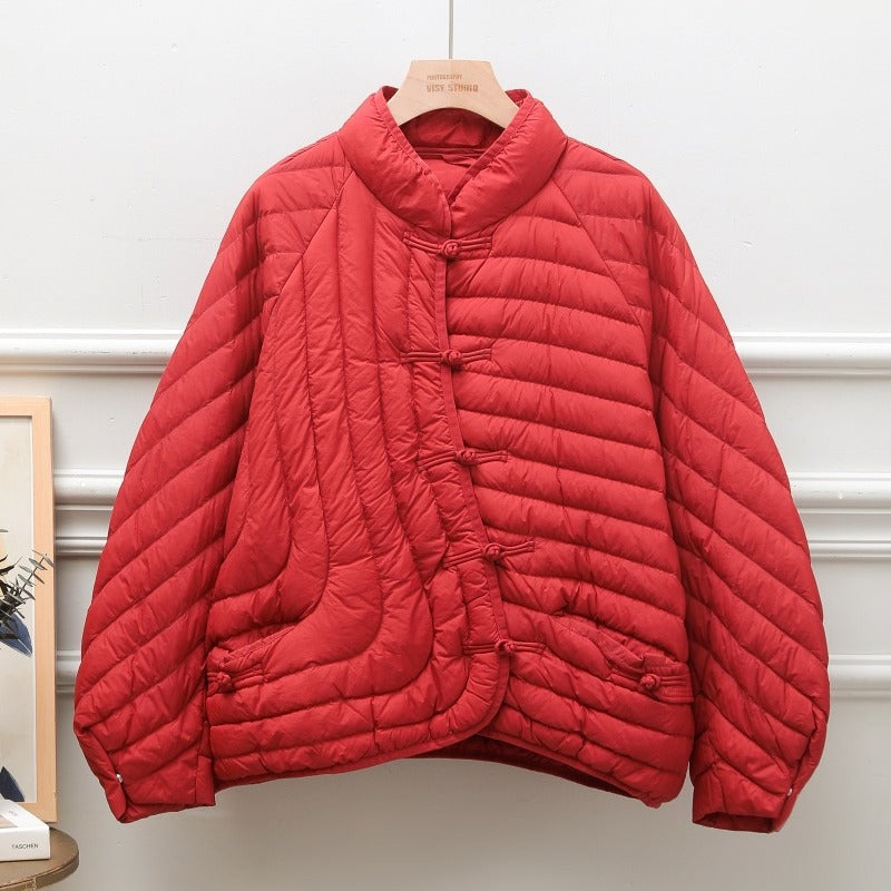 Autumn And Winter Ethnic Style Buckle White Duck Down Coat