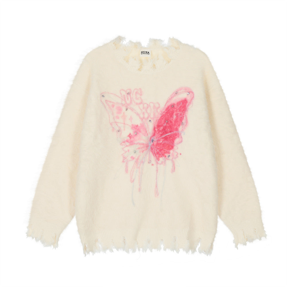Fashion Butterfly Rhinestone Sweater Men