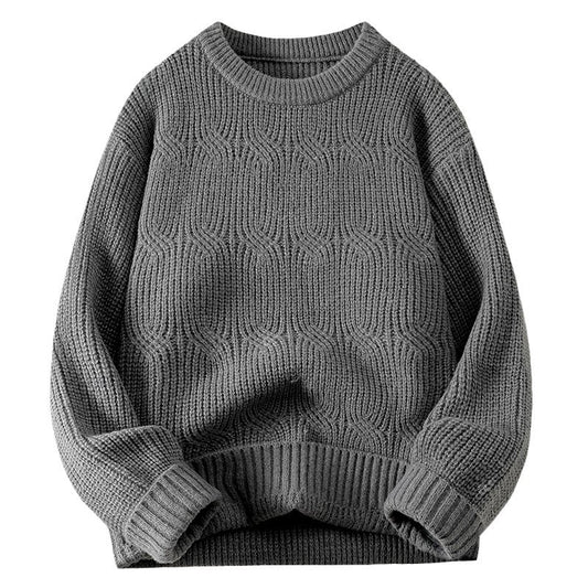 Men's Solid-Colored Knitted Long-Sleeve Retro Crew-Neck Sweater