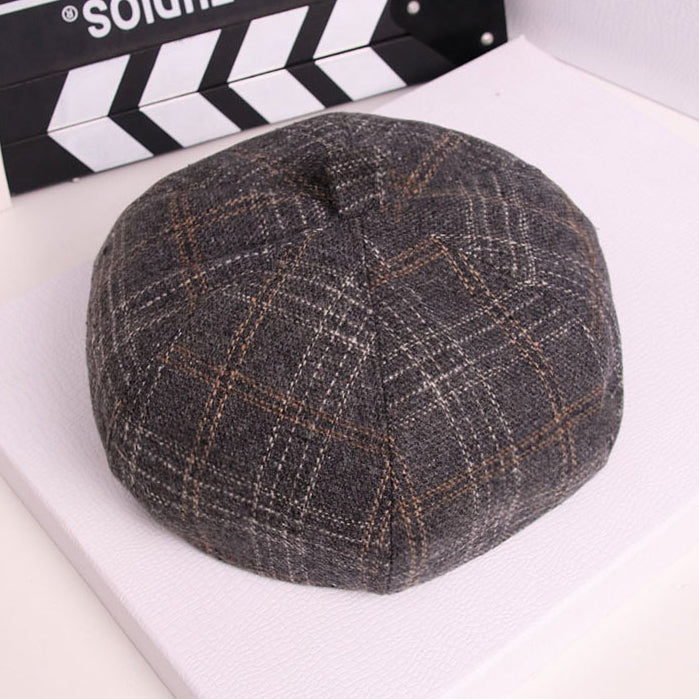 Retro Literary Octagonal Hat Plaid Beret