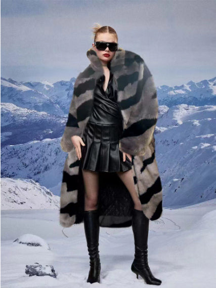 Faux Fur Coat With Tiger Pattern Fur And Long Artificial Hair