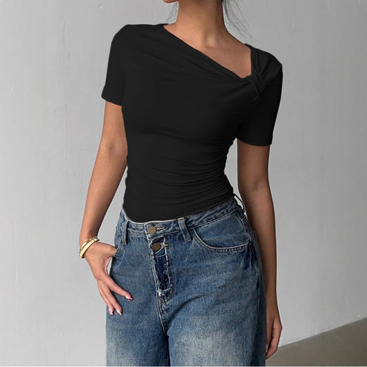 Womens Elegant High-end Off-shoulder Short-sleeve Top
