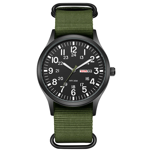 Men's Nylon Quartz Watch Luminous Woven Calendar Week Display