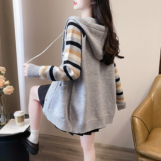 Thickened Spring Autumn Knitwear Cardigan Hooded