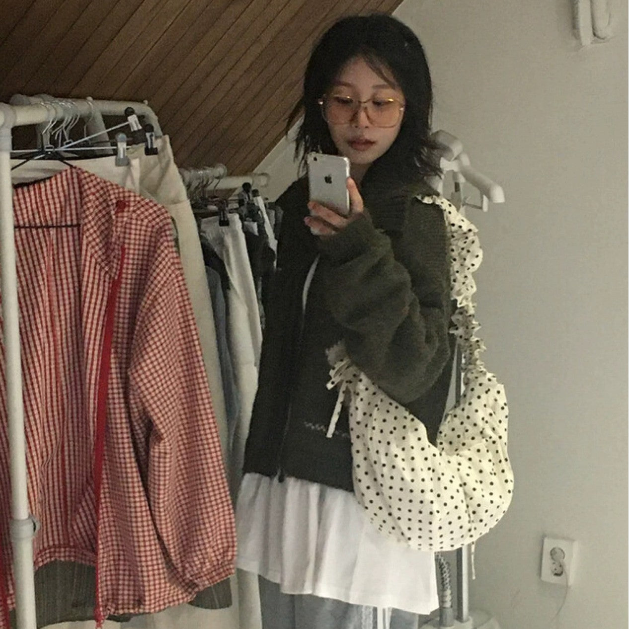 Spring New Arrival Retro Pleated Polka-Dot Crescent Saddle Bag