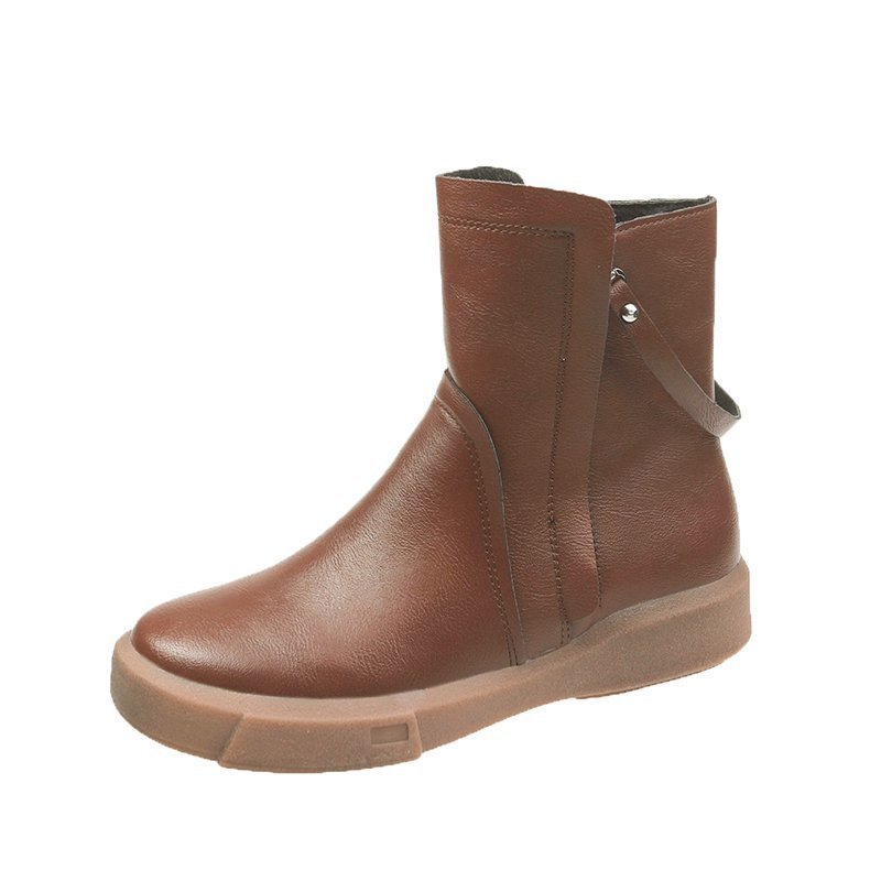 All-match Solid Color Double Zipper Short Boots Women