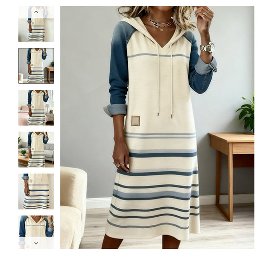 Womens Color-Block Denim Hoodie