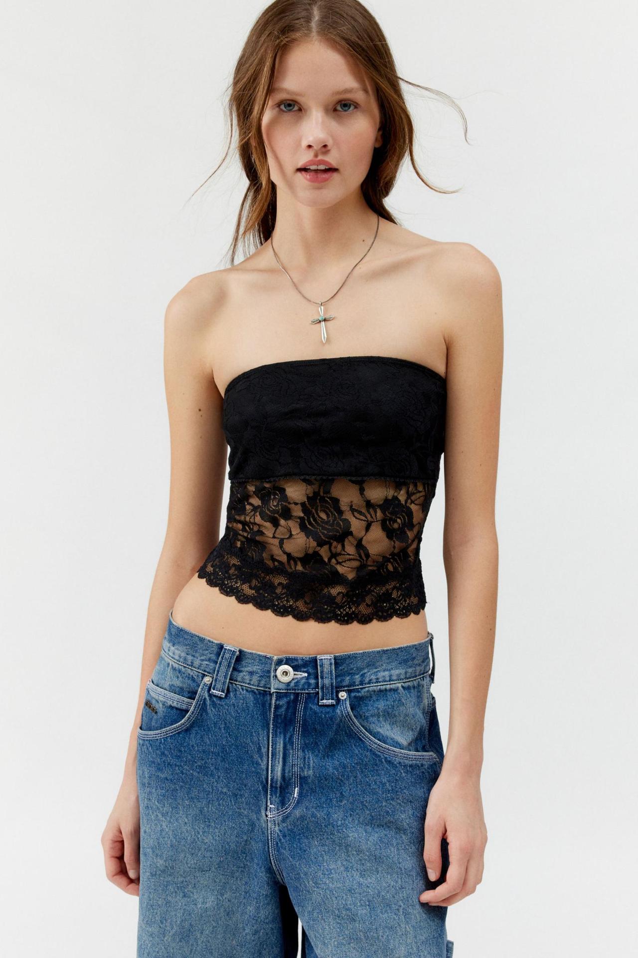 Womens Lace-trimmed Sexy Tube Top Vest