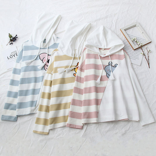 Sweet Cartoon Striped Print Sweatshirt Hoodie