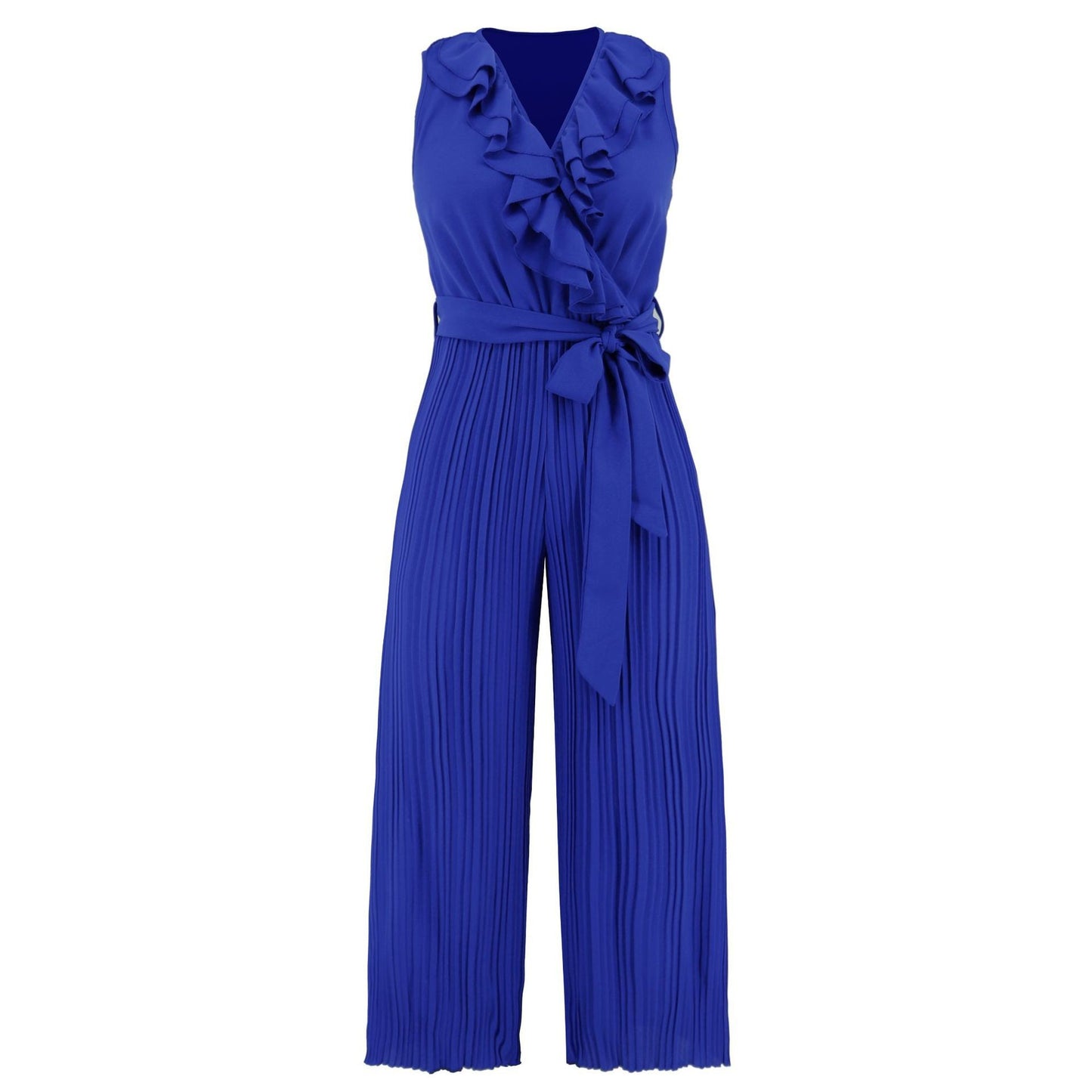 Women's Comfortable Sleeveless V-neck Flounce Pleated Jumpsuit