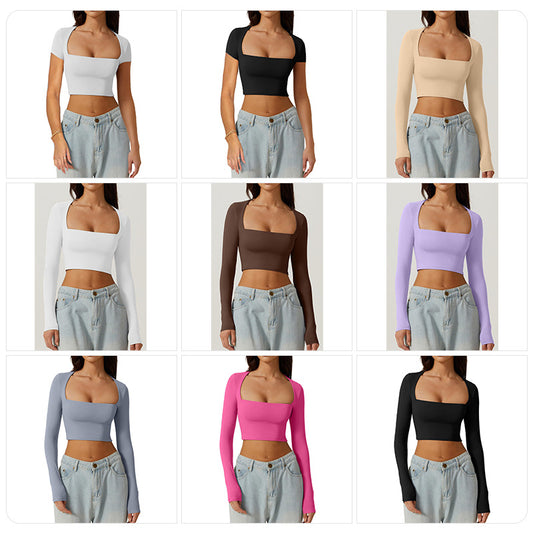 Slimming Base Top With A Square Neckline And A Cropped Design