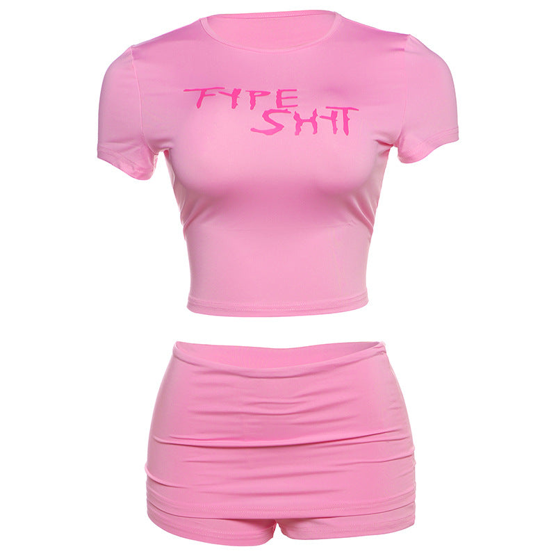 Womens Midriff-Baring Top And Hip-Hugging Shorts Two-Piece Set