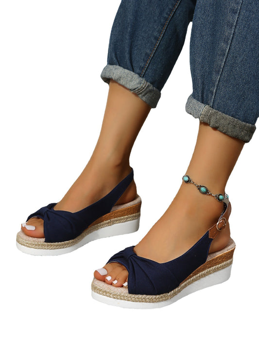 Women's Hemp Rope Bow Wedge Casual Sandals