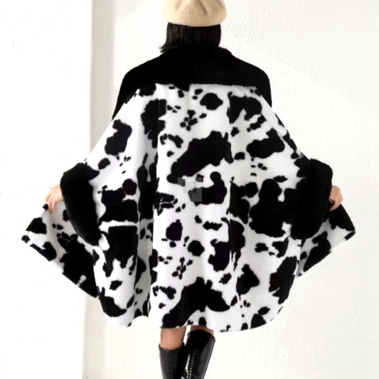 Oversize Loose Large Wool Collar Thickened Printed Coat
