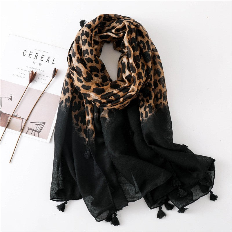 Leopard Print Cotton And Linen Silk Scarf Dual-use Shawl