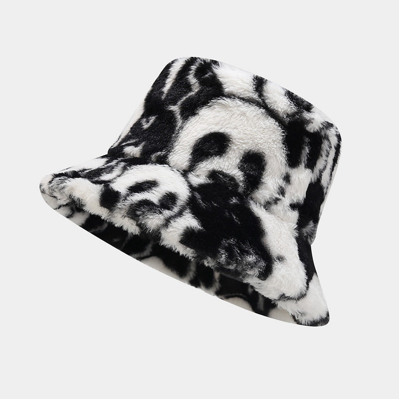 Panda Pattern Plush Female Outdoor Keep Warm Bucket Hat Casual Hat