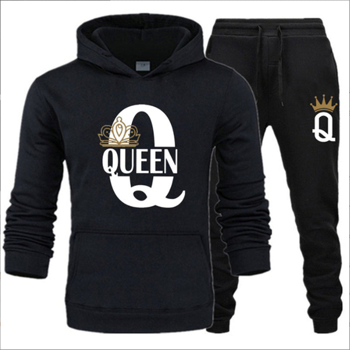 New Men's Sweater KING QUEEN Loose Casual Hooded Printed Couple Suit