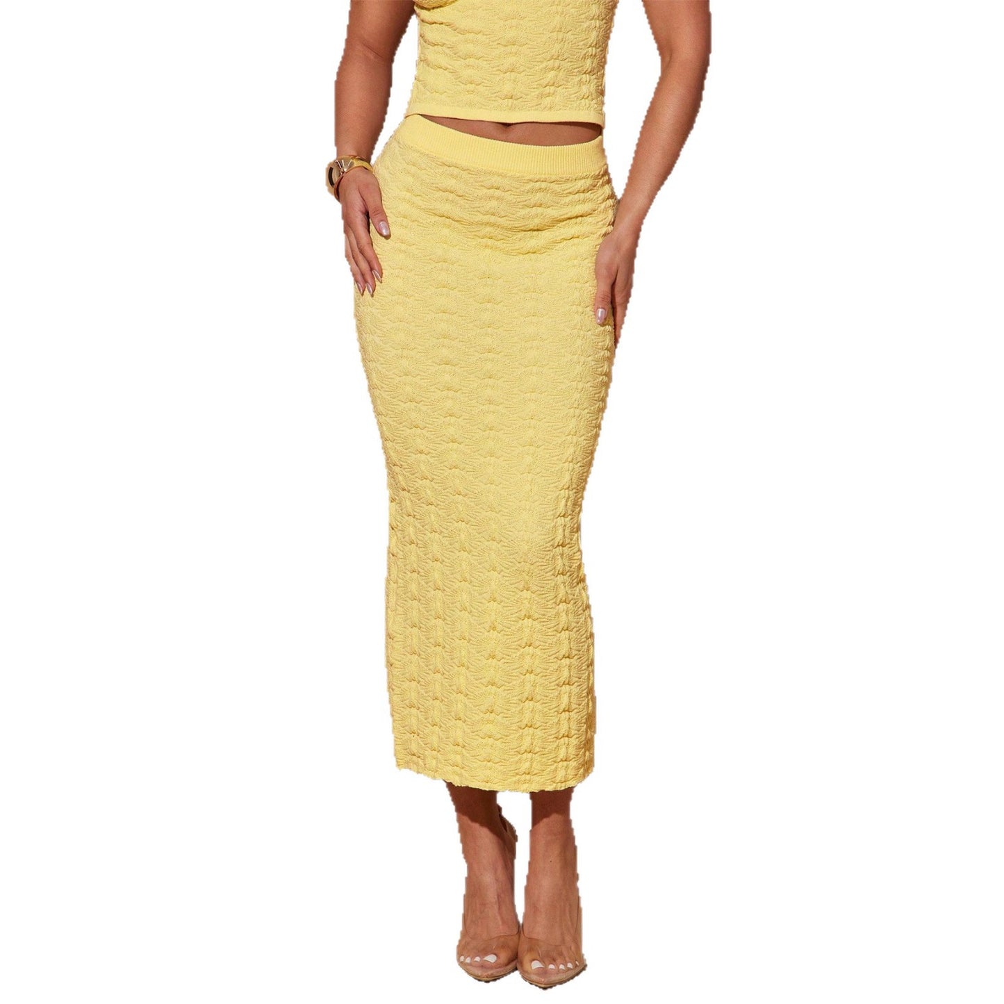 Solid-color Mid-length Sexy Cross-border High-waist Bodycon Skirt