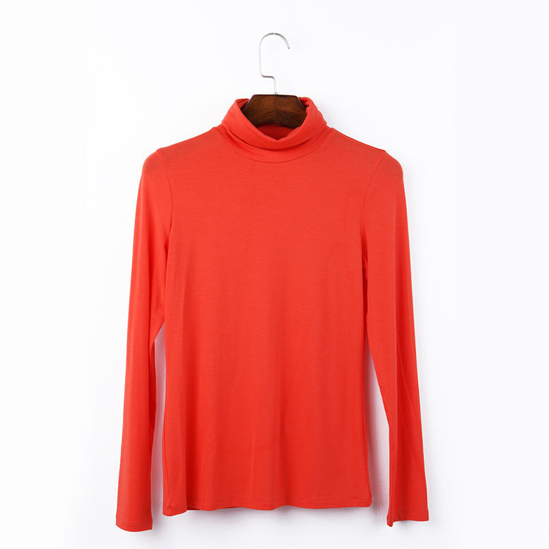 Oversize Women's Long Sleeved T-shirt Solid Color High Collar Modal Undercoat
