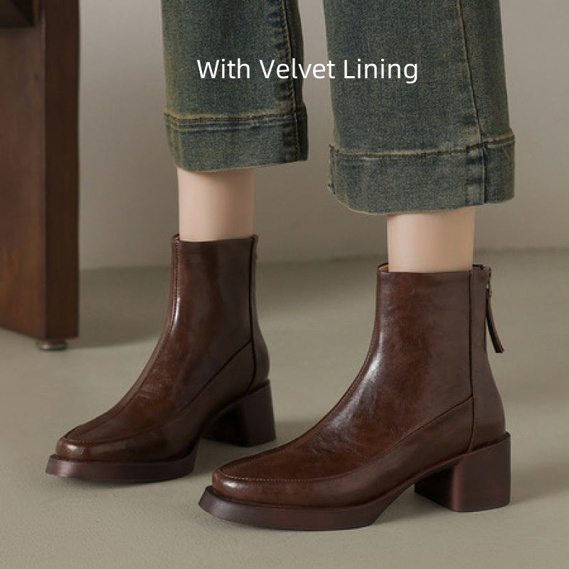 Womens Genuine Leather High-Heel Ankle Boots New Fall Winter Style For Winter Seasons