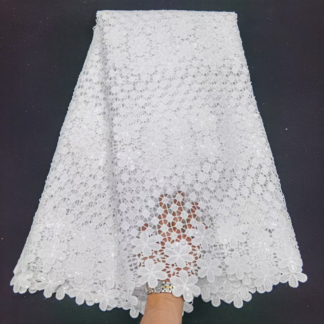 All Over Cashew Nut Hollow Milk Silk Water Soluble Embroidery Fabric