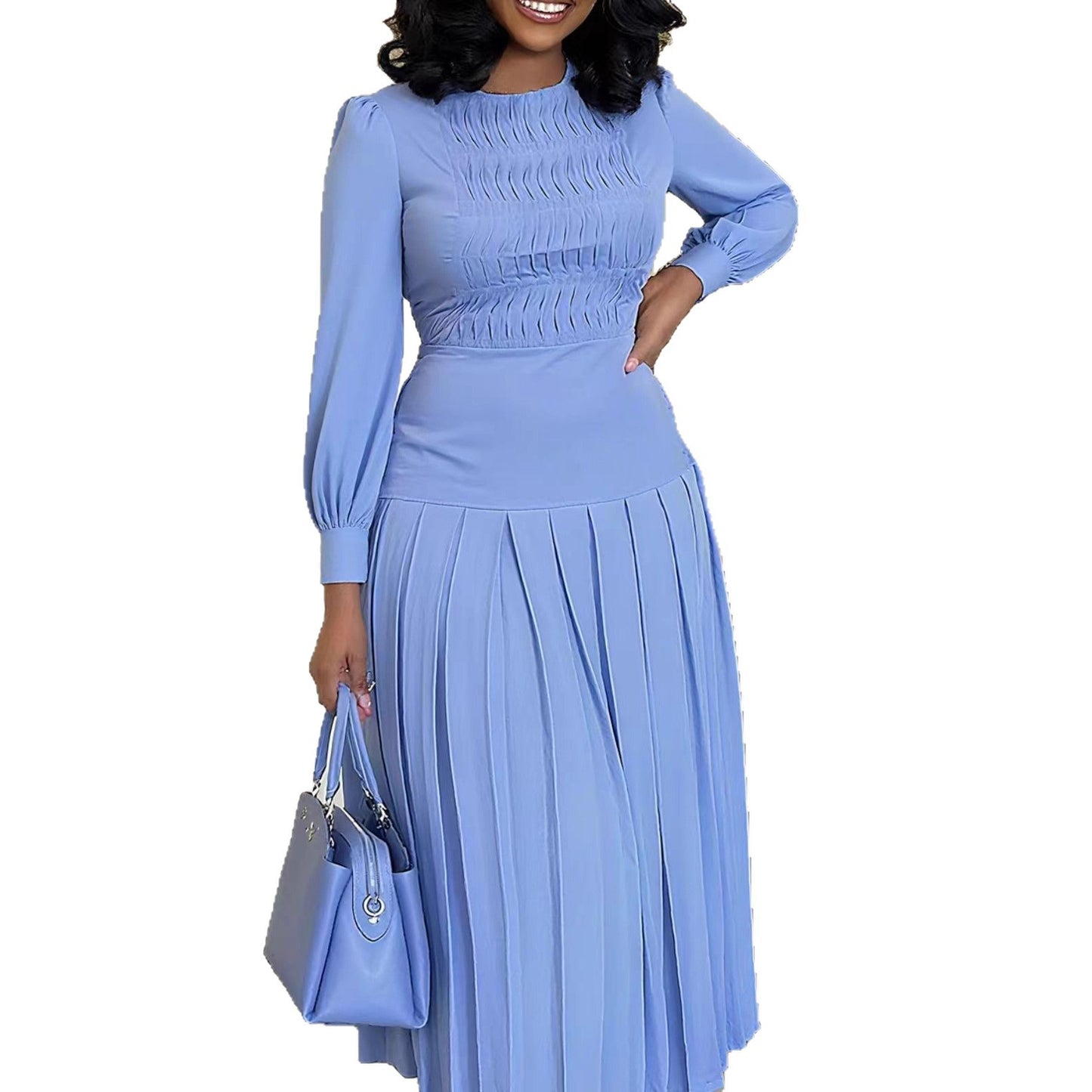 Fashionable Long-Sleeve Solid-Color Dress For Women