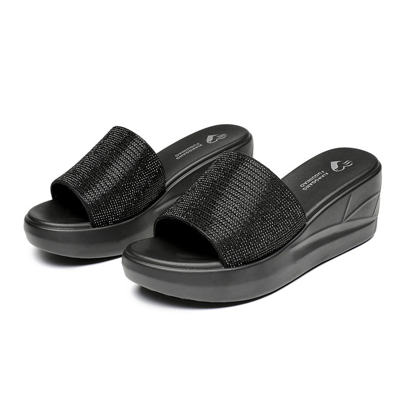 Genuine Leather Summer First Layer Leather Flat Fish Mouth Slippers