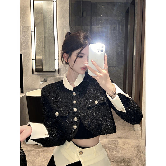 Celebrity Temperament British Retro Stitching Contrast Color Coat