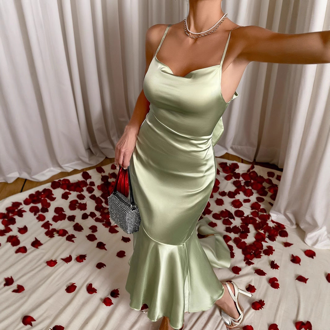 Lace-trimmed Satin Dress For Women