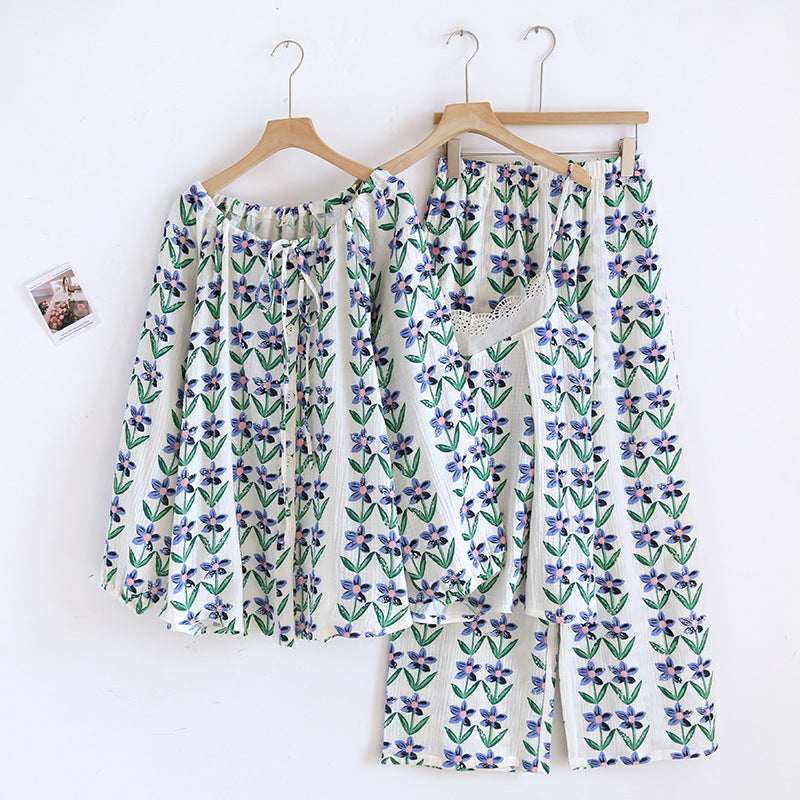 New Cotton Crepe Three-piece Pajamas Women's Homewear Suit