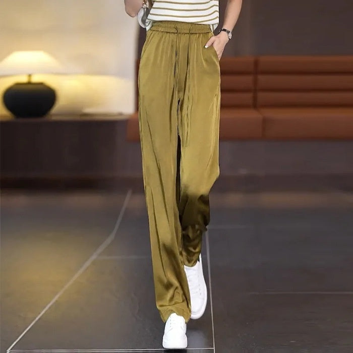 Drawstring Draping Break Advanced Satin Baggy Pants