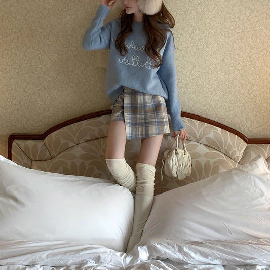 Red Plaid Skirt Women's Autumn And Winter American Retro A- Line Skirt Woolen Culottes