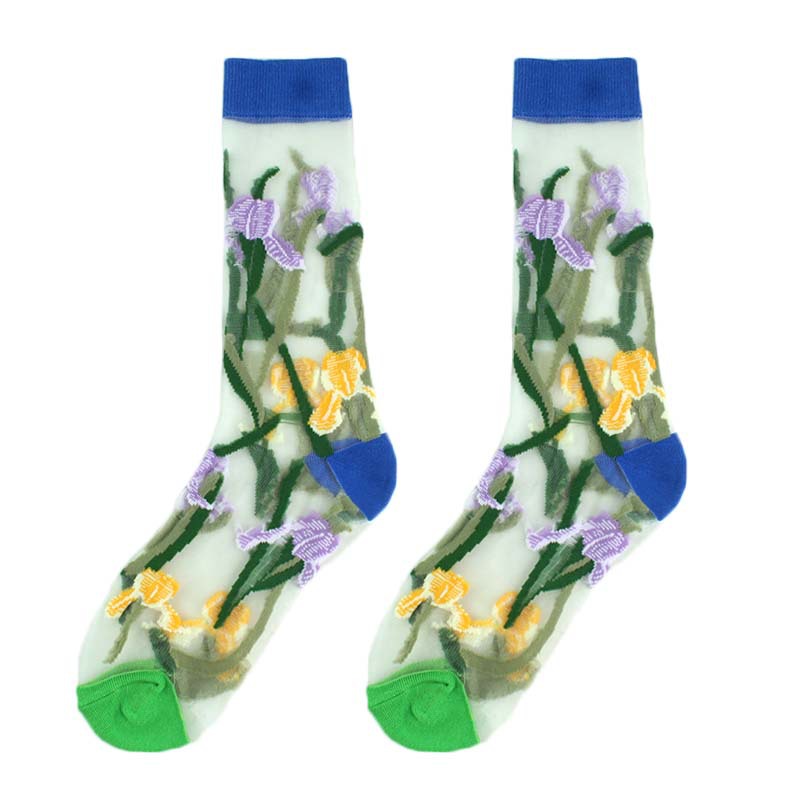 Thin Mid Tube Fashion Style Flower Forest Glass Stockings