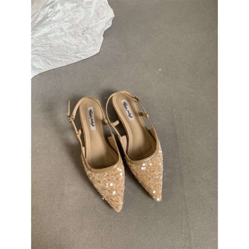 Womens Silver Sequin French-style Pumps For Outdoor Wear