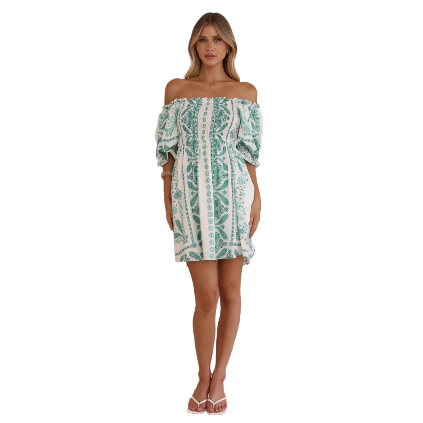 Elegant, Versatile Linen Dress With A Floral Print And Lace Trim