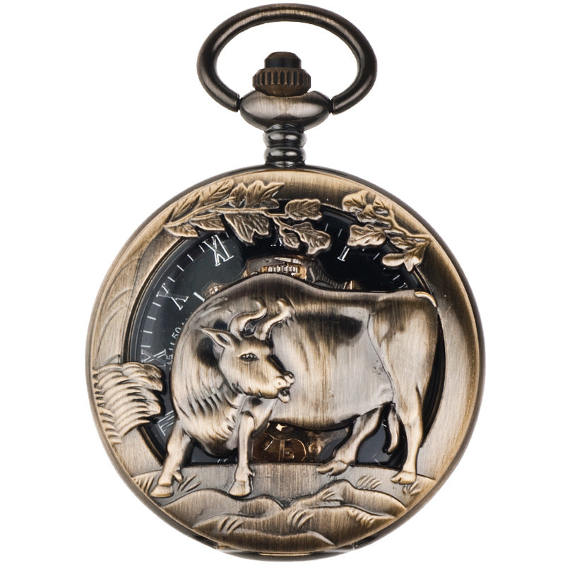 zodiac-animal Relief Mechanical Skeleton Watch With Roman Numeral Dial